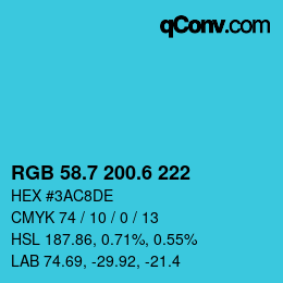 カラーコード: RGB 58.7 200.6 222 | qconv.com