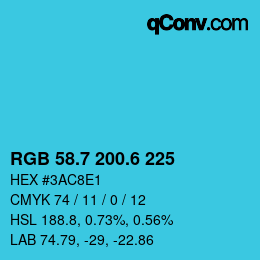 カラーコード: RGB 58.7 200.6 225 | qconv.com
