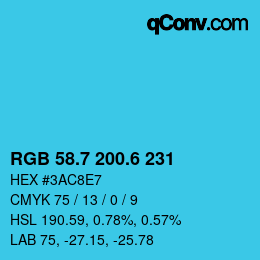 カラーコード: RGB 58.7 200.6 231 | qconv.com