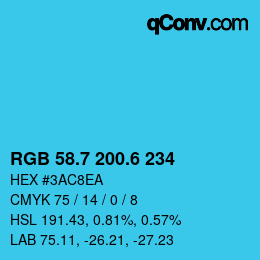 カラーコード: RGB 58.7 200.6 234 | qconv.com