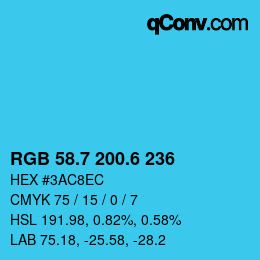 カラーコード: RGB 58.7 200.6 236 | qconv.com