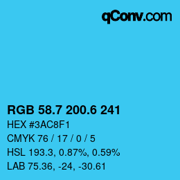 カラーコード: RGB 58.7 200.6 241 | qconv.com