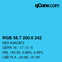カラーコード: RGB 58.7 200.6 242 | qconv.com