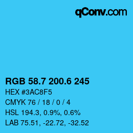 カラーコード: RGB 58.7 200.6 245 | qconv.com
