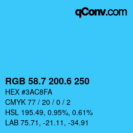 カラーコード: RGB 58.7 200.6 250 | qconv.com