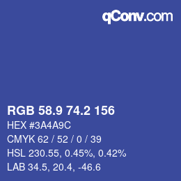 カラーコード: RGB 58.9 74.2 156 | qconv.com
