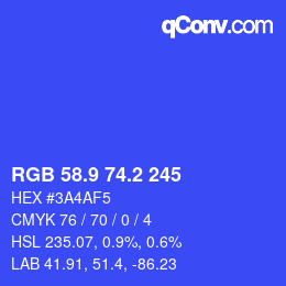 カラーコード: RGB 58.9 74.2 245 | qconv.com