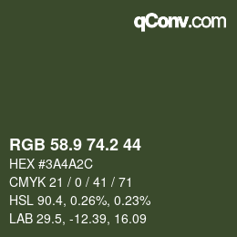 Color code: RGB 58.9 74.2 44 | qconv.com