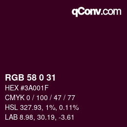 Farbcode: RGB 58 0 31 | qconv.com