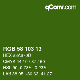 Color code: RGB 58 103 13 | qconv.com
