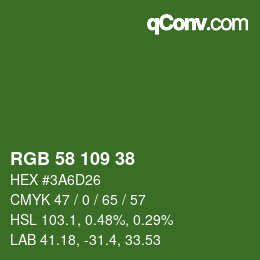 Color code: RGB 58 109 38 | qconv.com