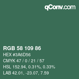 Color code: RGB 58 109 86 | qconv.com