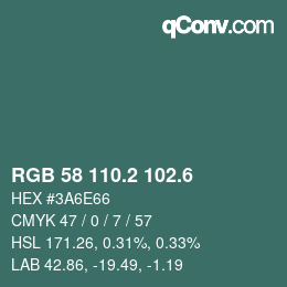 カラーコード: RGB 58 110.2 102.6 | qconv.com