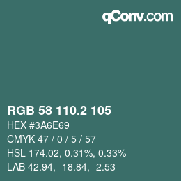 カラーコード: RGB 58 110.2 105 | qconv.com