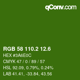 カラーコード: RGB 58 110.2 12.6 | qconv.com
