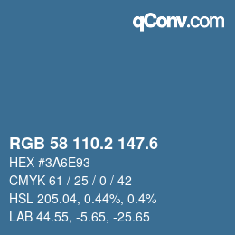 カラーコード: RGB 58 110.2 147.6 | qconv.com
