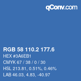 カラーコード: RGB 58 110.2 177.6 | qconv.com