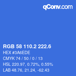 カラーコード: RGB 58 110.2 222.6 | qconv.com