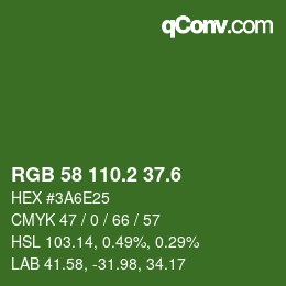 カラーコード: RGB 58 110.2 37.6 | qconv.com