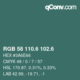 カラーコード: RGB 58 110.6 102.6 | qconv.com