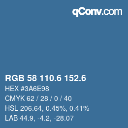 カラーコード: RGB 58 110.6 152.6 | qconv.com