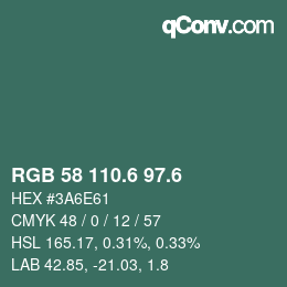 カラーコード: RGB 58 110.6 97.6 | qconv.com