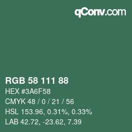 Farbcode: RGB 58 111 88 | qconv.com