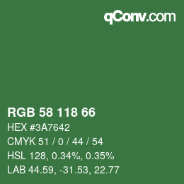 Color code: RGB 58 118 66 | qconv.com