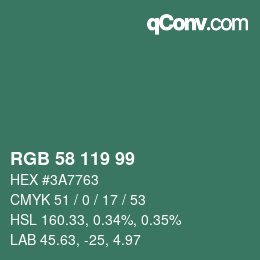 Code couleur: RGB 58 119 99 | qconv.com