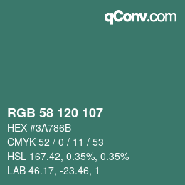 Color code: RGB 58 120 107 | qconv.com