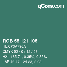 Color code: RGB 58 121 106 | qconv.com