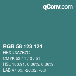 カラーコード: RGB 58 123 124 | qconv.com