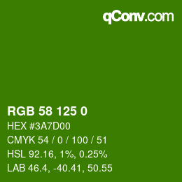 カラーコード: RGB 58 125 0 | qconv.com
