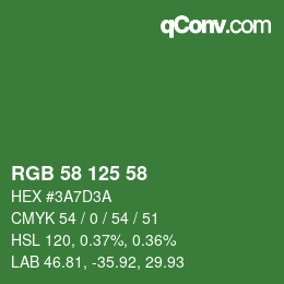 Color code: RGB 58 125 58 | qconv.com
