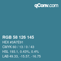 カラーコード: RGB 58 126 145 | qconv.com