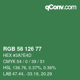 Farbcode: RGB 58 126 77 | qconv.com