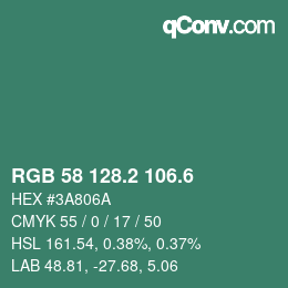 カラーコード: RGB 58 128.2 106.6 | qconv.com