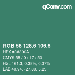 カラーコード: RGB 58 128.6 106.6 | qconv.com