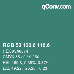 カラーコード: RGB 58 128.6 116.6 | qconv.com