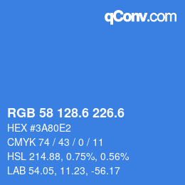 カラーコード: RGB 58 128.6 226.6 | qconv.com