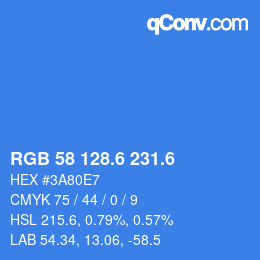 カラーコード: RGB 58 128.6 231.6 | qconv.com