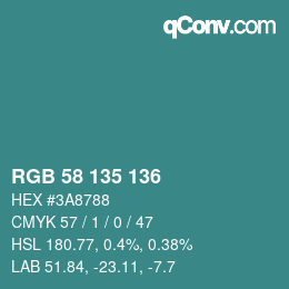 Color code: RGB 58 135 136 | qconv.com