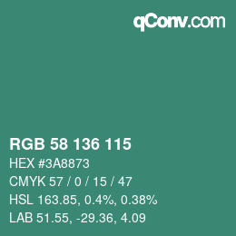 Color code: RGB 58 136 115 | qconv.com