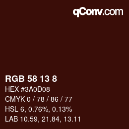 Color code: RGB 58 13 8 | qconv.com