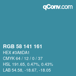 颜色代码: RGB 58 141 161 | qconv.com