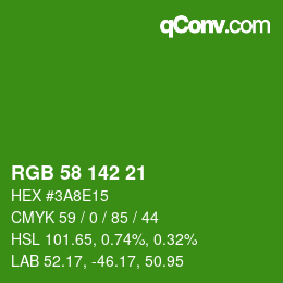 Color code: RGB 58 142 21 | qconv.com
