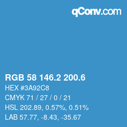 カラーコード: RGB 58 146.2 200.6 | qconv.com