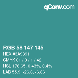 颜色代码: RGB 58 147 145 | qconv.com