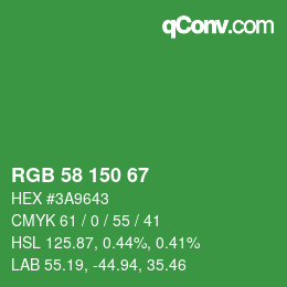 カラーコード: RGB 58 150 67 | qconv.com