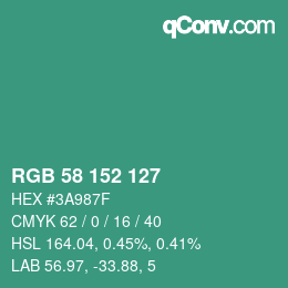 カラーコード: RGB 58 152 127 | qconv.com
